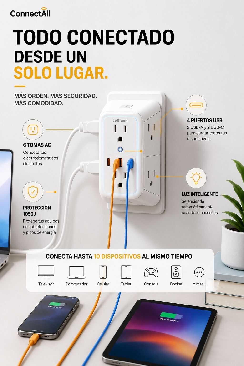 ConnectAll conectado a computadores, celulares, tabletas, consolas y bocinas